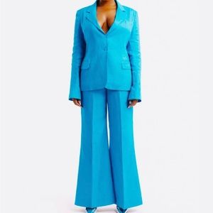 Hanifa Jade  Medium Linen Blazer - Teal Blue Color